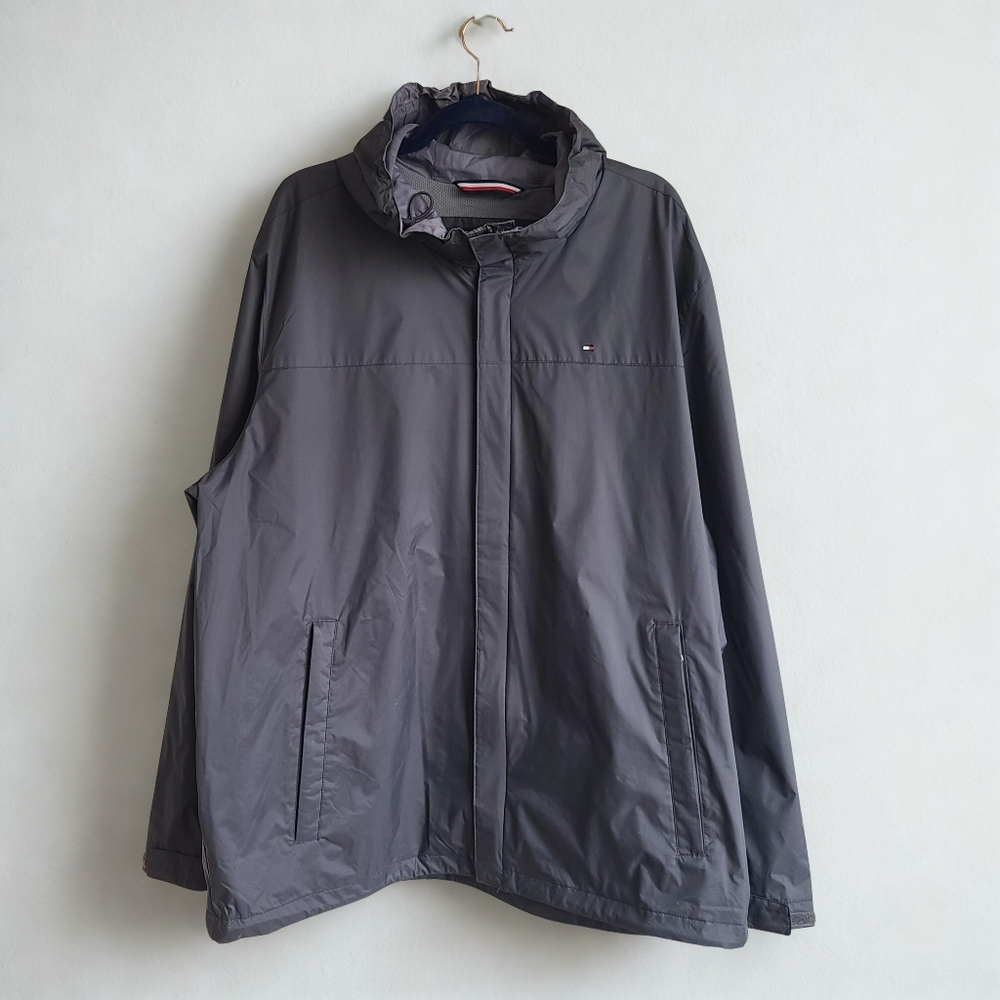 Tommy Hilfiger Men's Lightweight Waterproof Hooded Jacket Sz XXL Charcoal Gray